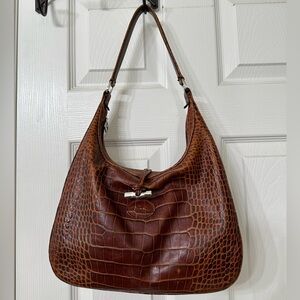 Longchamp Croc-Embossed Leather Hobo Bag